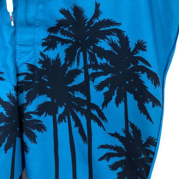 Hawk by Tony Hawk Blue & White Board Shorts With Black Palm Trees Size 36 Waist - Picture 4 of 10